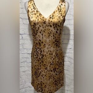 Impressions Leopard Brown Tan V-neck Slip Mini Dress